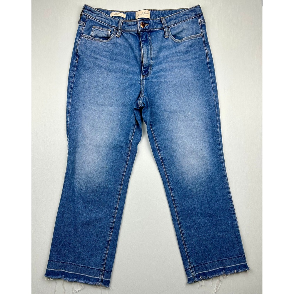 Universal Thread Womens Ankle Bootcut Jeans Blue High Rise Raw Hem Size 10/30R